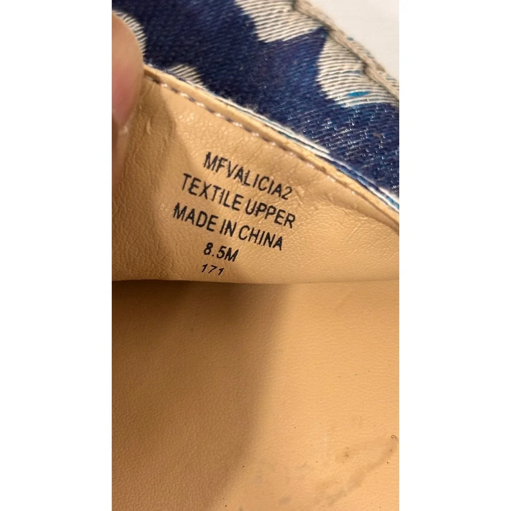 Marc Fisher Valicia2 Floral Espadrille Flats Blue White Ribbon Tie Ankle 8.5M